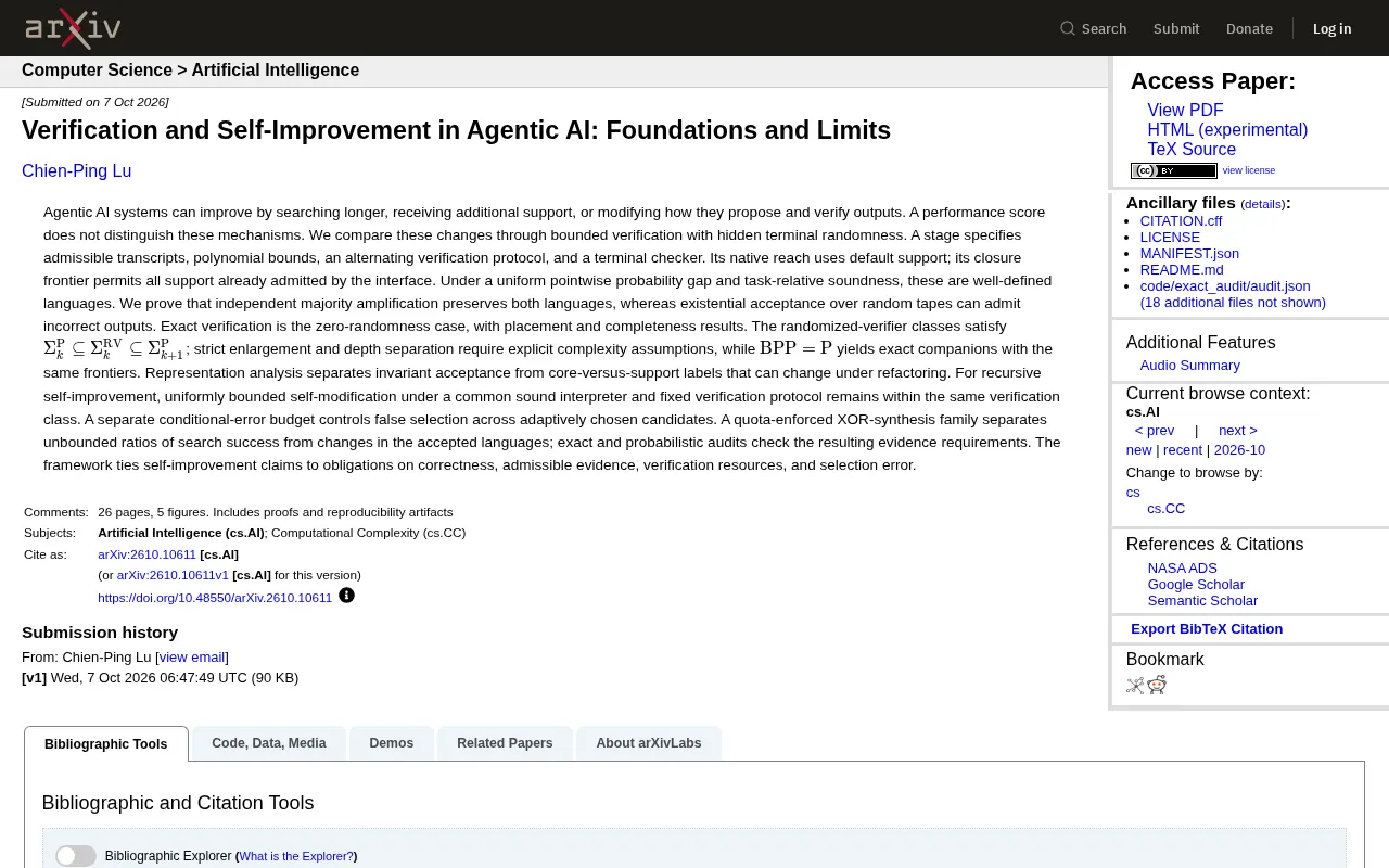 Verification and Self-Improvement in Agentic AI: Where Are the Theoretical Limits?