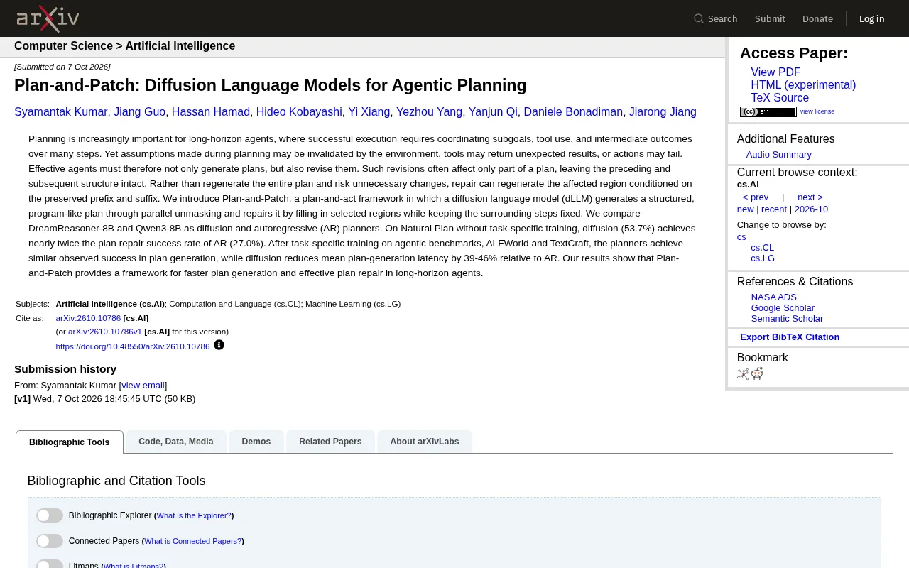 Plan-and-Patch: Agentic Planning and Local Repair with Diffusion Language Models