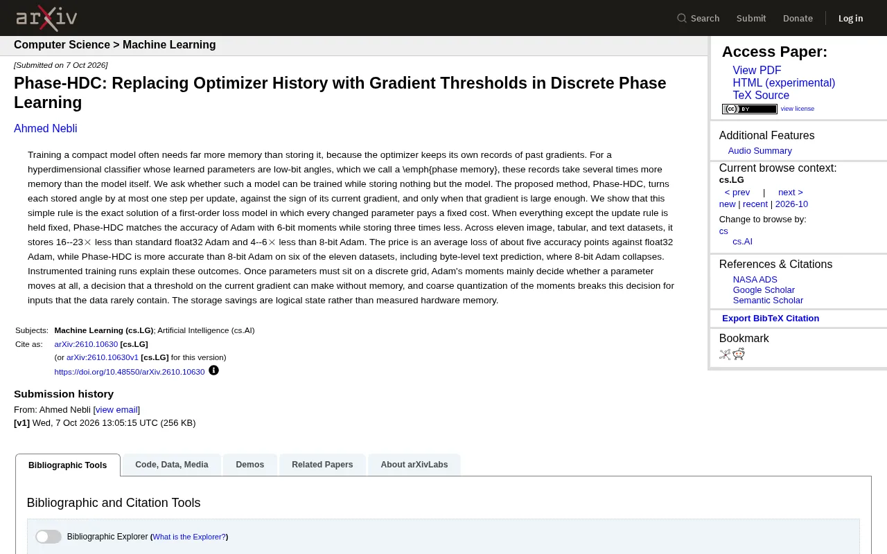 Phase-HDC: Memory-Free Training by Replacing Optimizer History with Gradient Thresholds