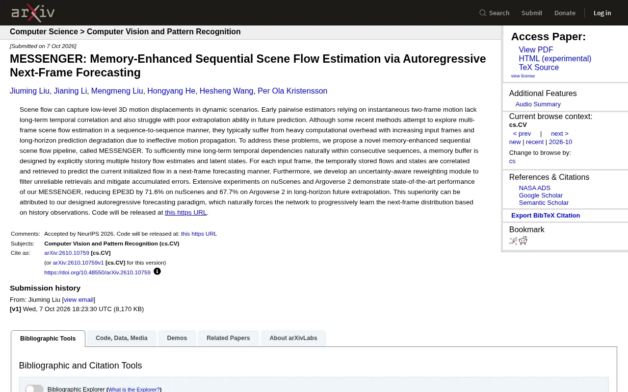 MESSENGER: A New Memory-Enhanced Framework for Sequential Scene Flow Estimation