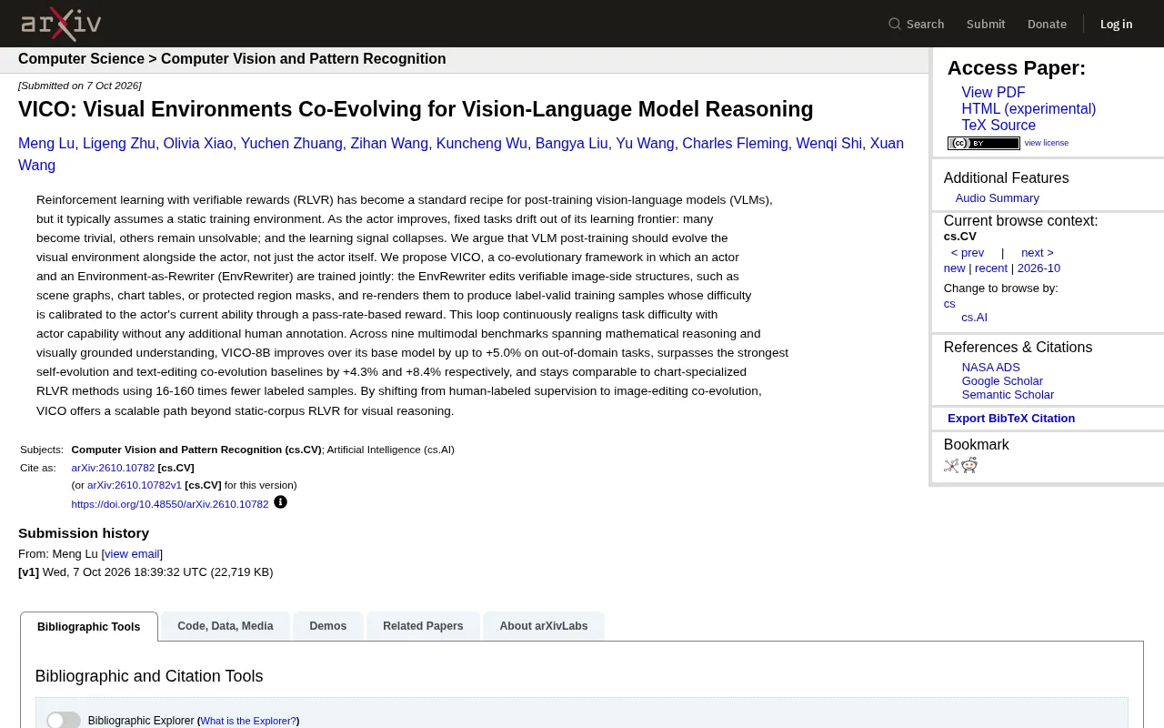 VICO Framework: Co-Evolving Visual Environments with Vision-Language Models