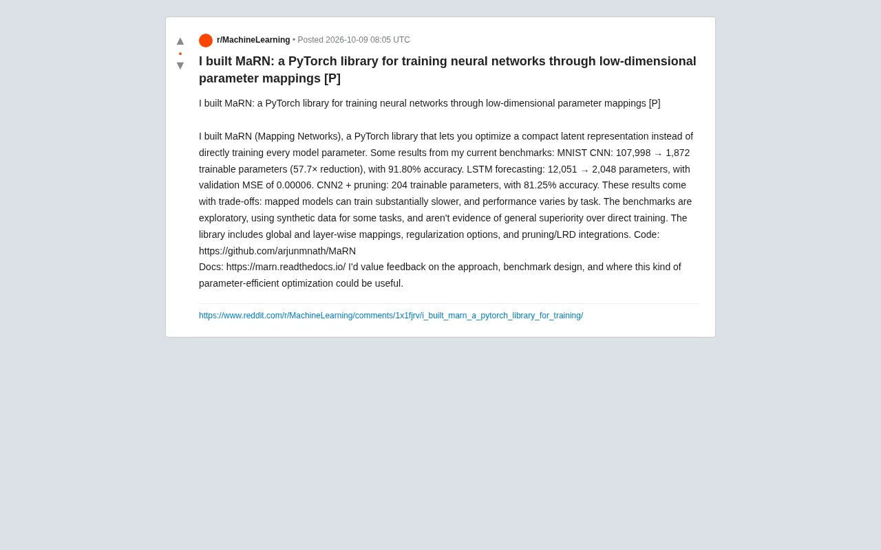 MaRN Open Source: A PyTorch Library for Training Neural Networks with Low-Dimensional Parameter Mapping