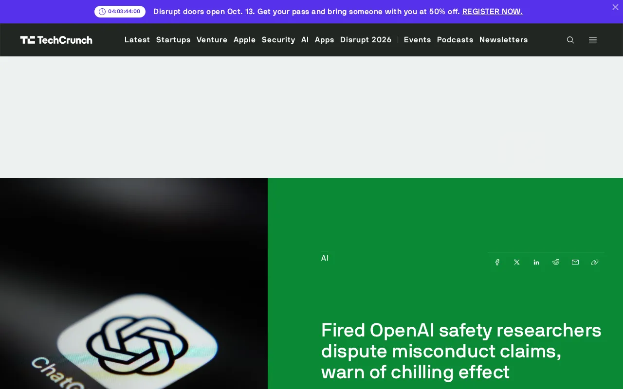 hackernews source: OpenAI fires three safety researchers for "mishandling research information"