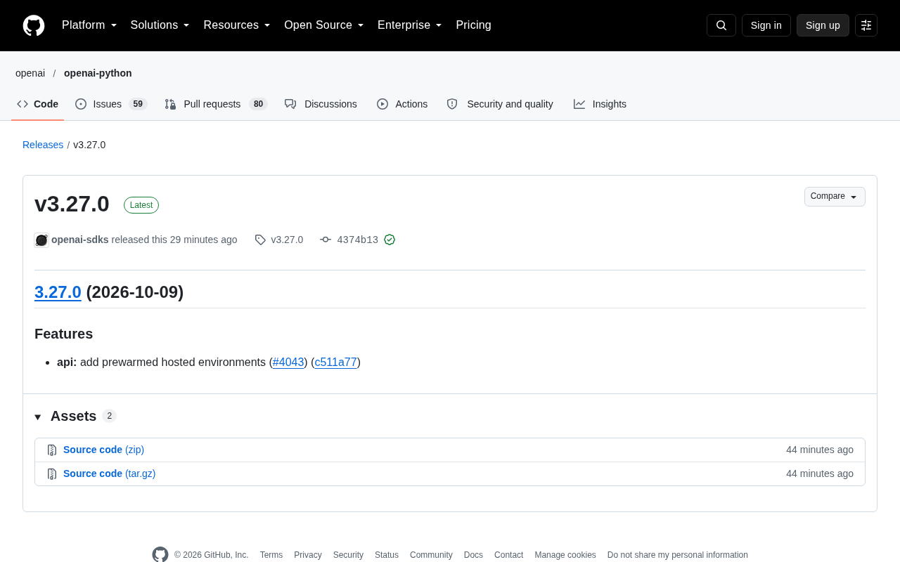 OpenAI SDK v3.27.0 Released: Introducing Prewarmed Hosted Environments