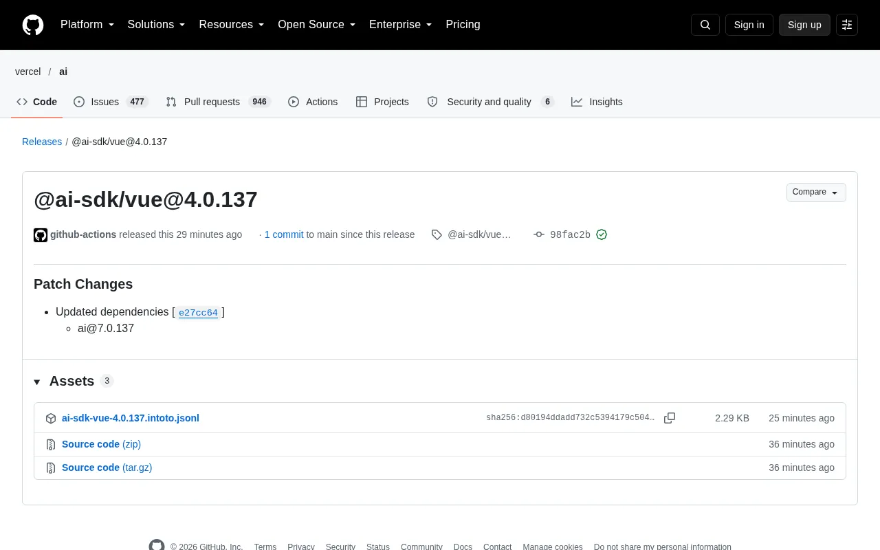 @ai-sdk/vue@4.0.137 Released: Dependency Update Patch Version