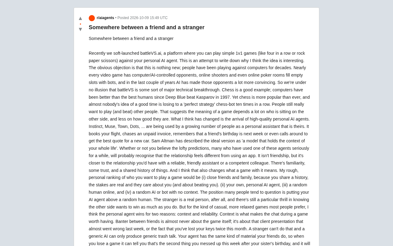 AI as Your Gaming Opponent: Somewhere Between Friend and Stranger