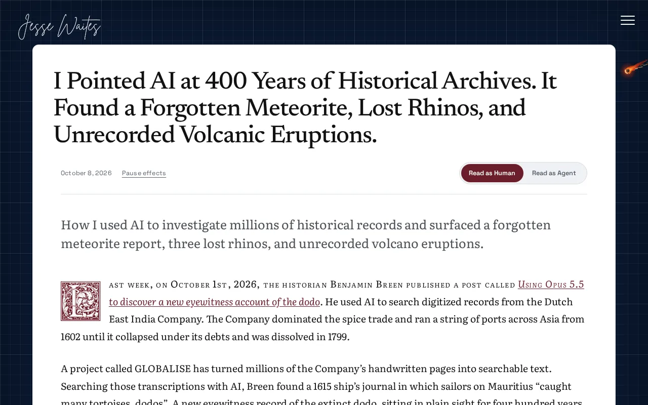hackernews source: I Pointed AI at 400 Years of Archives. It Found a Forgotten Meteorites and More