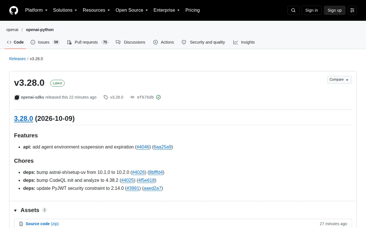 OpenAI SDK v3.28.0 Released: New Agent Environment Suspension and Expiration Mechanisms