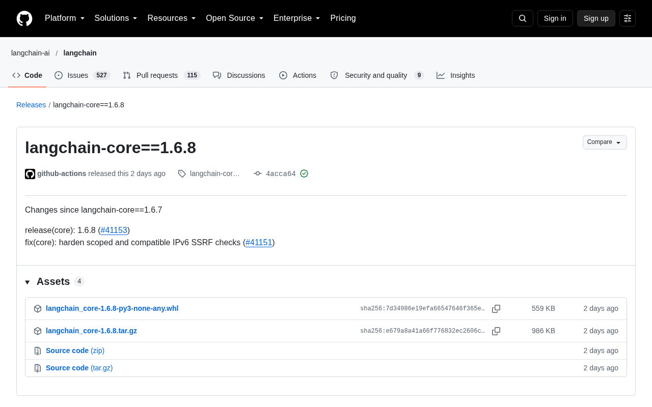 LangChain Core 1.6.8 Released: Fixes IPv6 SSRF Security Vulnerability