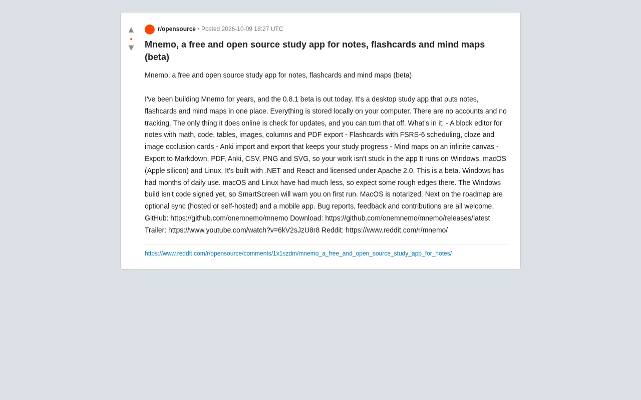 Mnemo: An Open-Source Learning Tool That Combines Notes, Flashcards, and Mind Maps