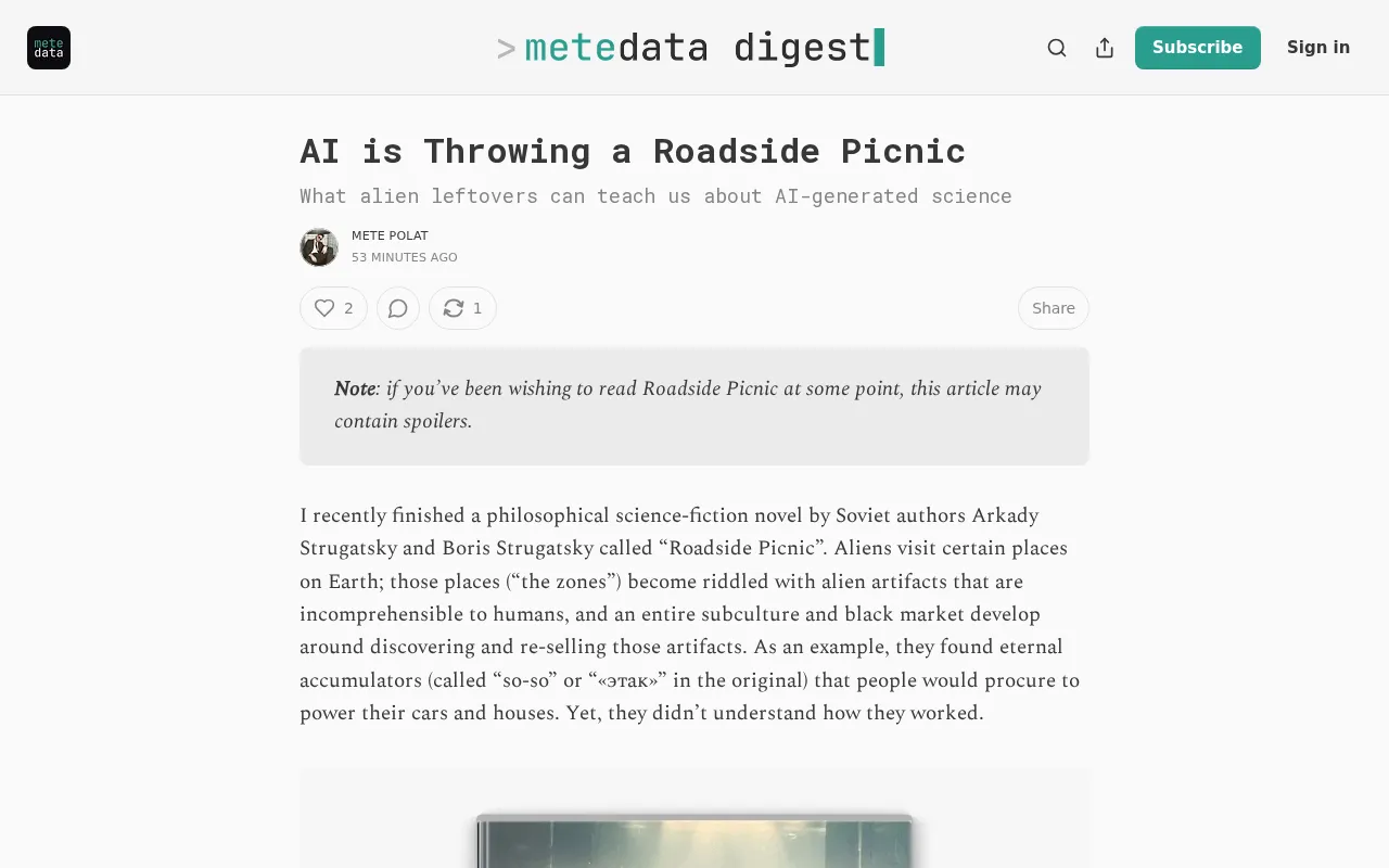 AI's 'Roadside Picnic': When Technology Becomes an Incomprehensible Foreign Object