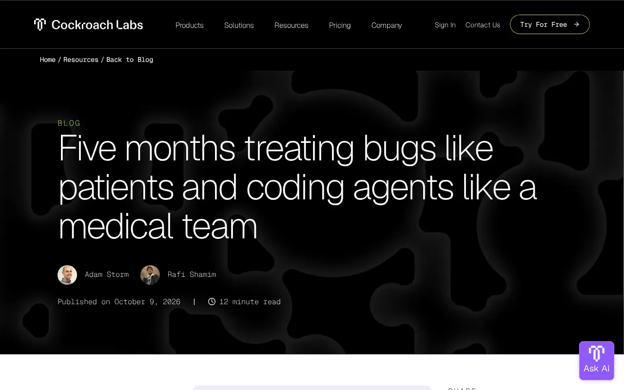 hackernews source: Five months treating bugs like patients and coding agents like a medical team