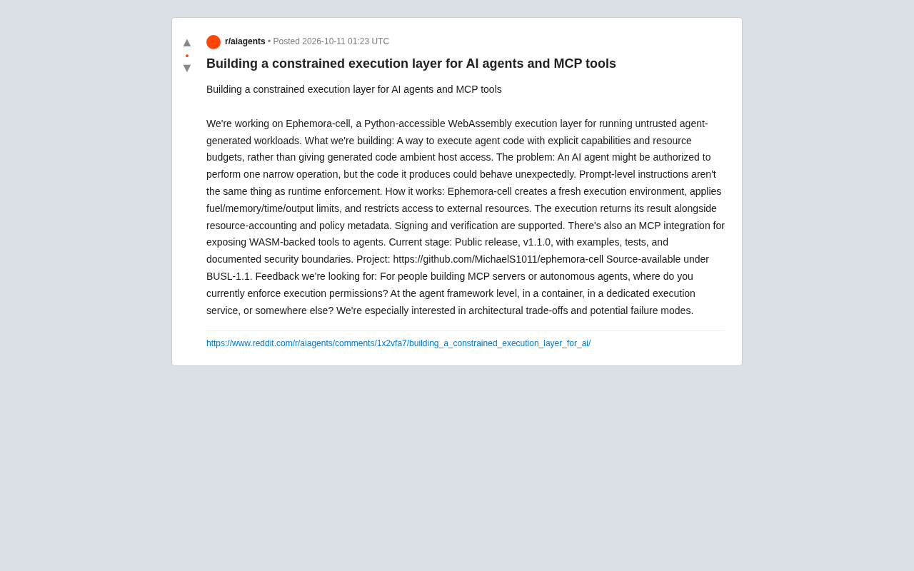 Ephemora-cell: Building a Constrained Execution Layer for AI Agents