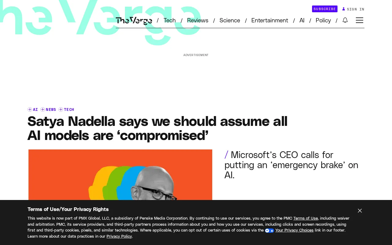 hackernews source: Satya Nadella says we should assume all AI models are 'compromised'