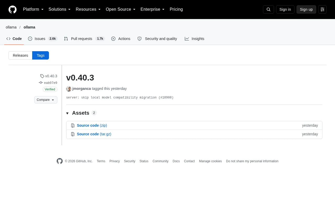 Ollama v0.40.3 发布:跳过本地模型兼容性迁移