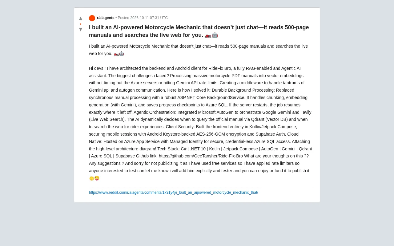 RideFix Bro:会读500页手册的RAG摩托车维修AI助手