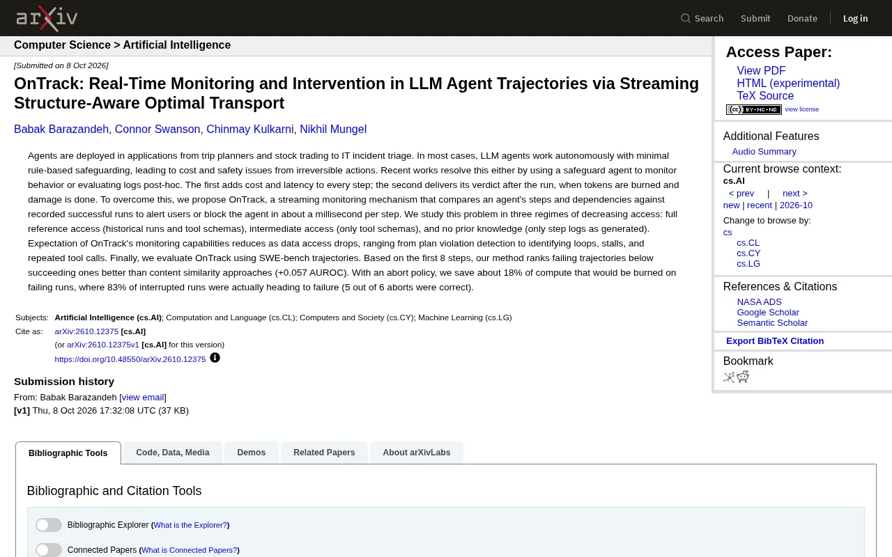 OnTrack: Real-Time LLM Agent Trajectory Monitoring with Optimal Transport