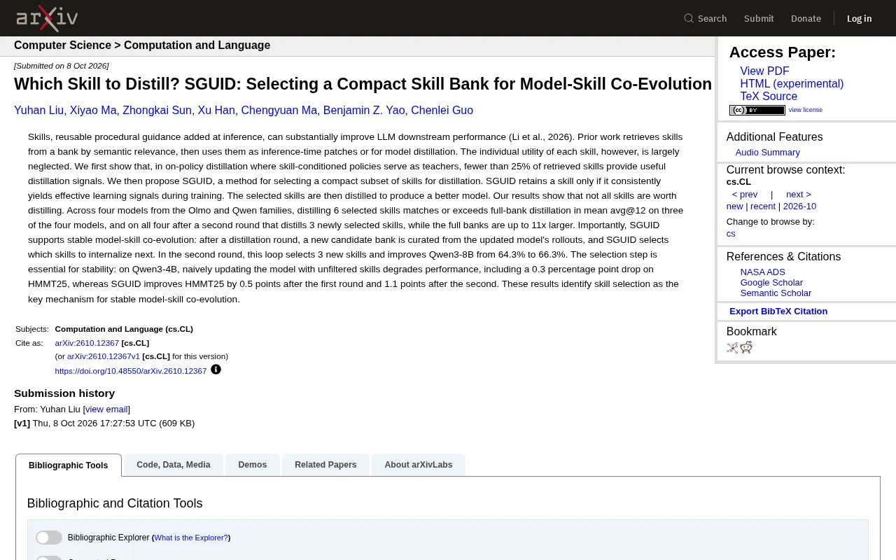SGUID: Distilling a Lean Skill Library for Co-Evolution of LLM Skills and Models