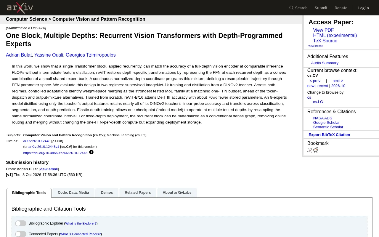 New Breakthrough in Recurrent Vision Transformers: A Single Reused Block Approaches Full-Depth Encoder Performance