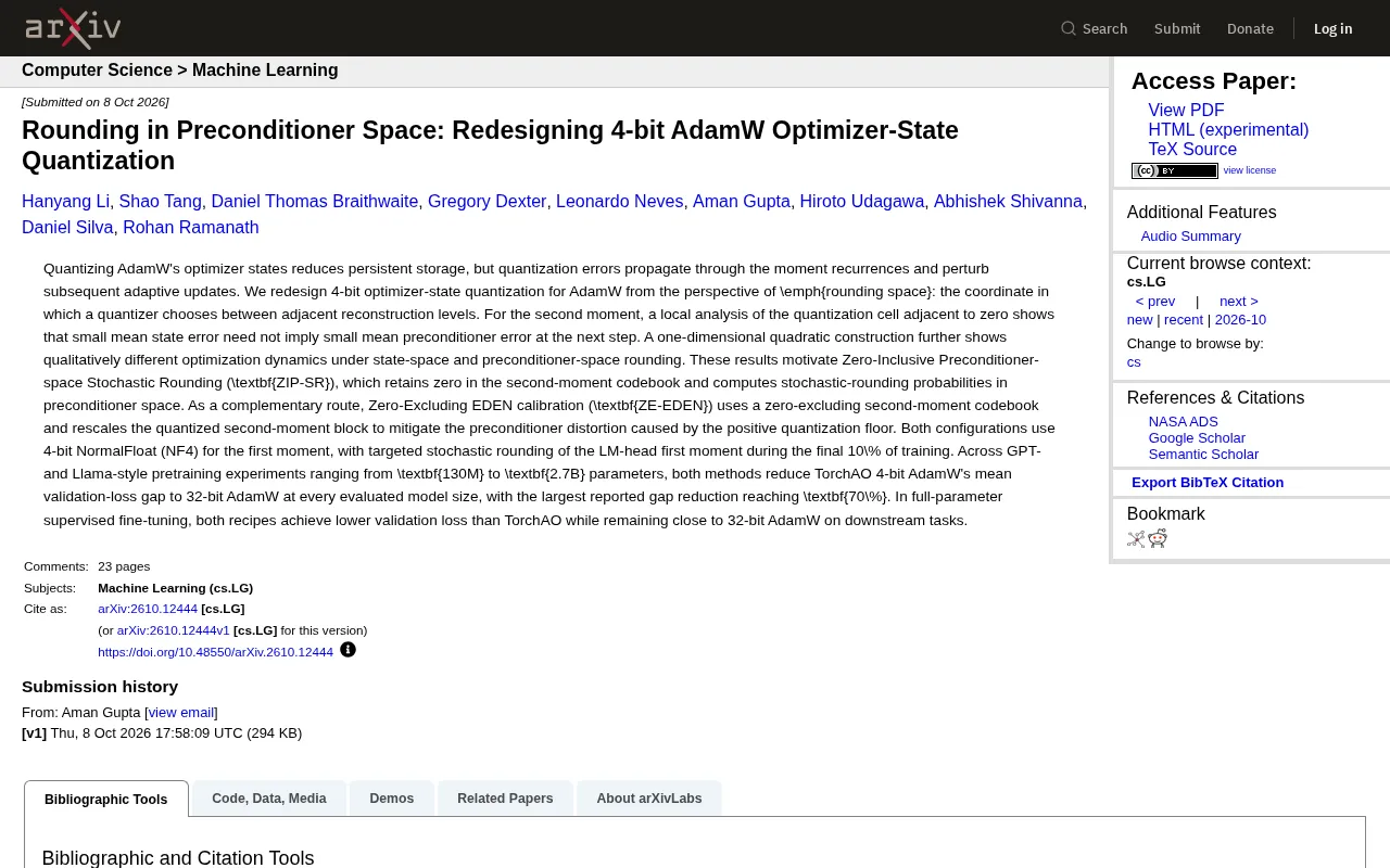 A New Approach to 4-bit AdamW Optimizer Quantization: Rounding in Preconditioner Space