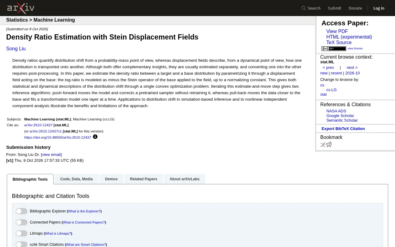 Density Ratio Estimation via Stein Displacement Fields: A Convex Optimization Framework for Unifying Distribution Transport