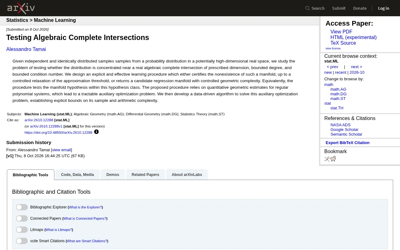 Statistical Testing of Algebraic Complete Intersections: From the Manifold Hypothesis to Computable Algorithms