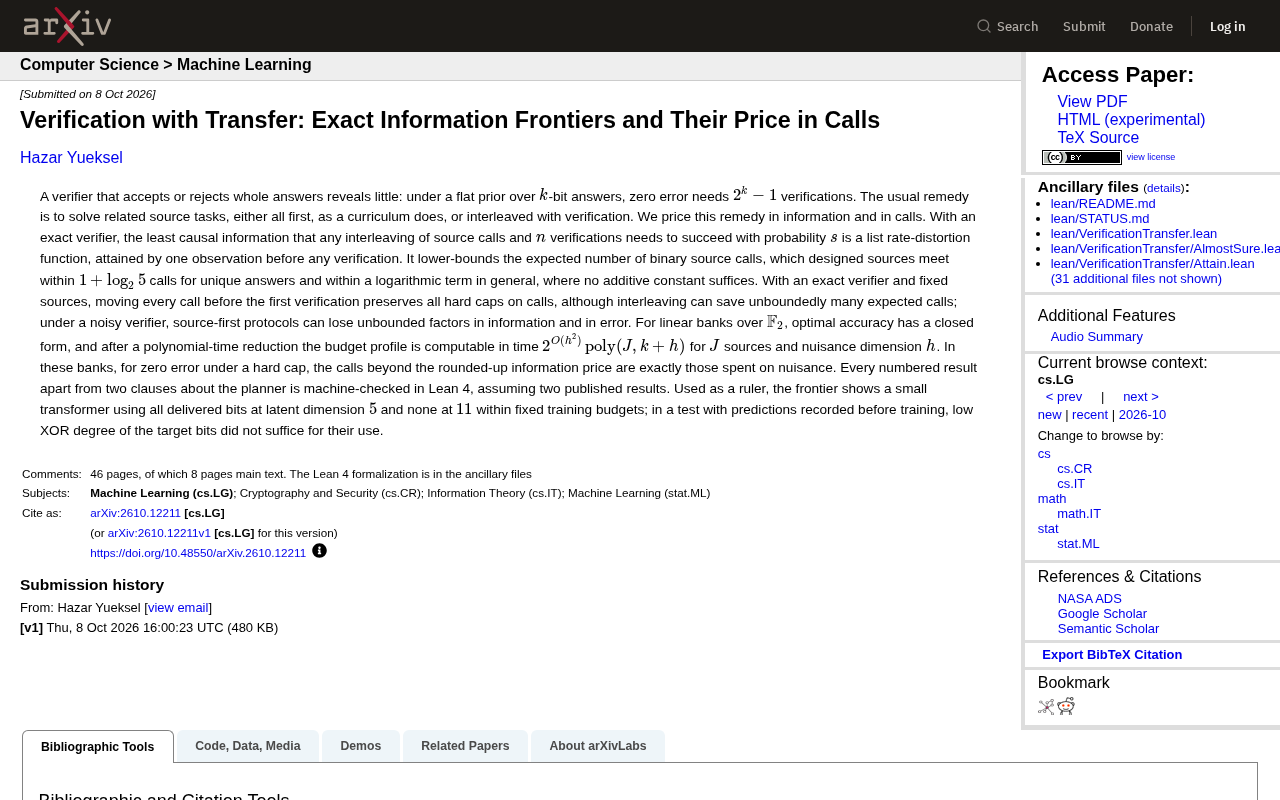 Verification and Transfer: Exact Information Frontiers and Their Price in Calls