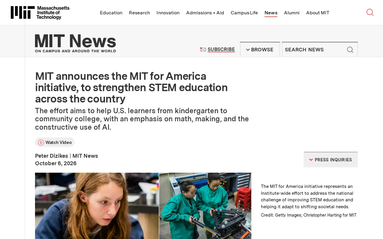 MIT Launches 'MIT for America' Initiative: Reshaping STEM Education Across the U.S. with AI