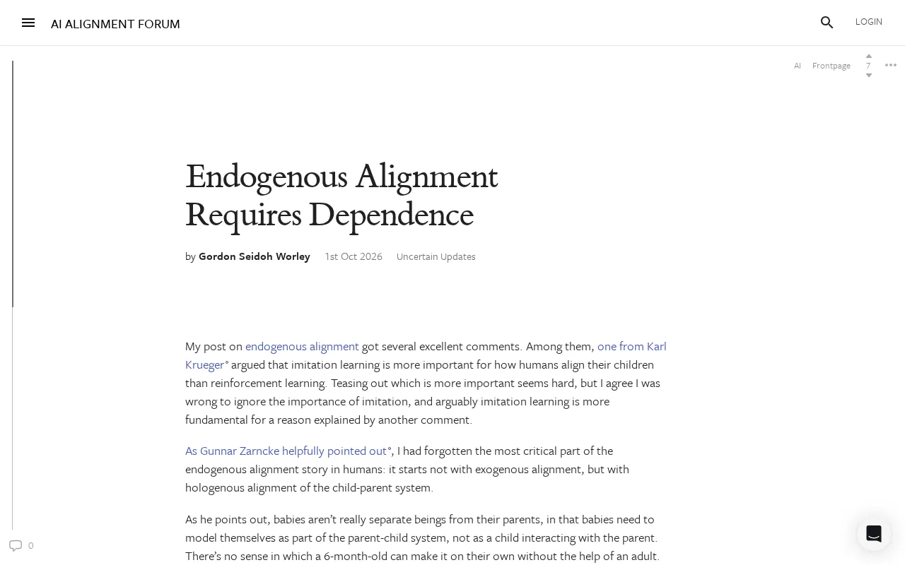 A New Perspective on AI Alignment: Dependency as the Key Starting Point for Endogenous Alignment