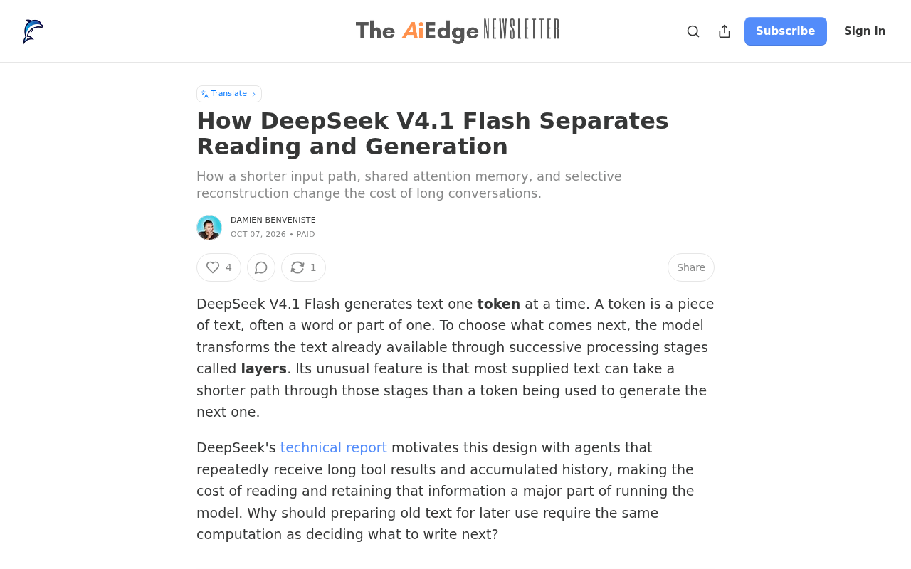 DeepSeek V4.1 Flash: How Read-Write Separation Reshapes Long-Conversation Costs