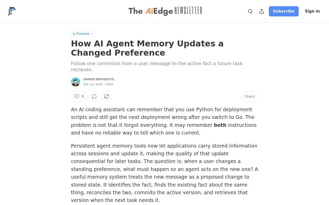 How AI Agent Memory Updates a Changed User Preference