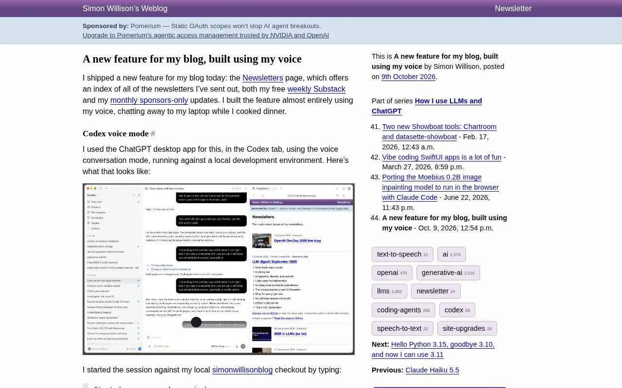 Coding by Voice: Blogger Uses Codex Voice Mode to Ship a New Blog Feature While Cooking Dinner
