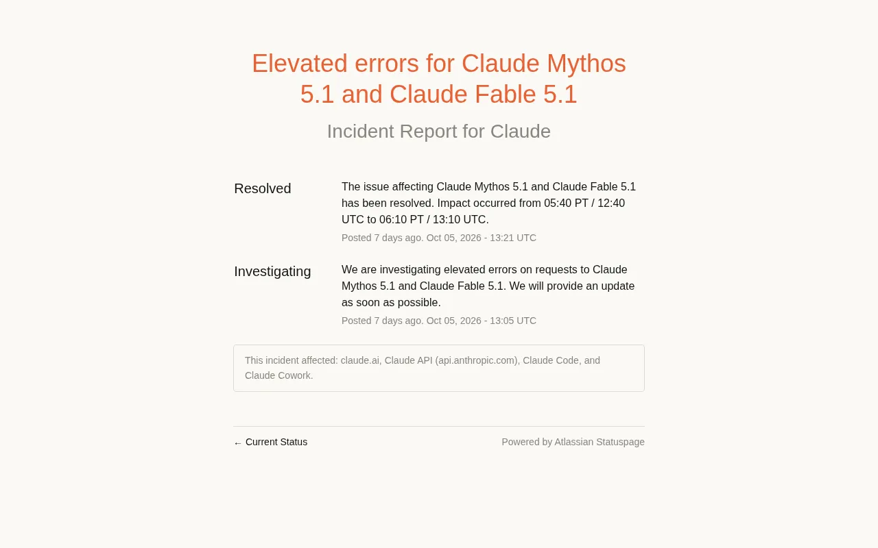 Claude Mythos 5.1 and Fable 5.1 Error Incident Analysis