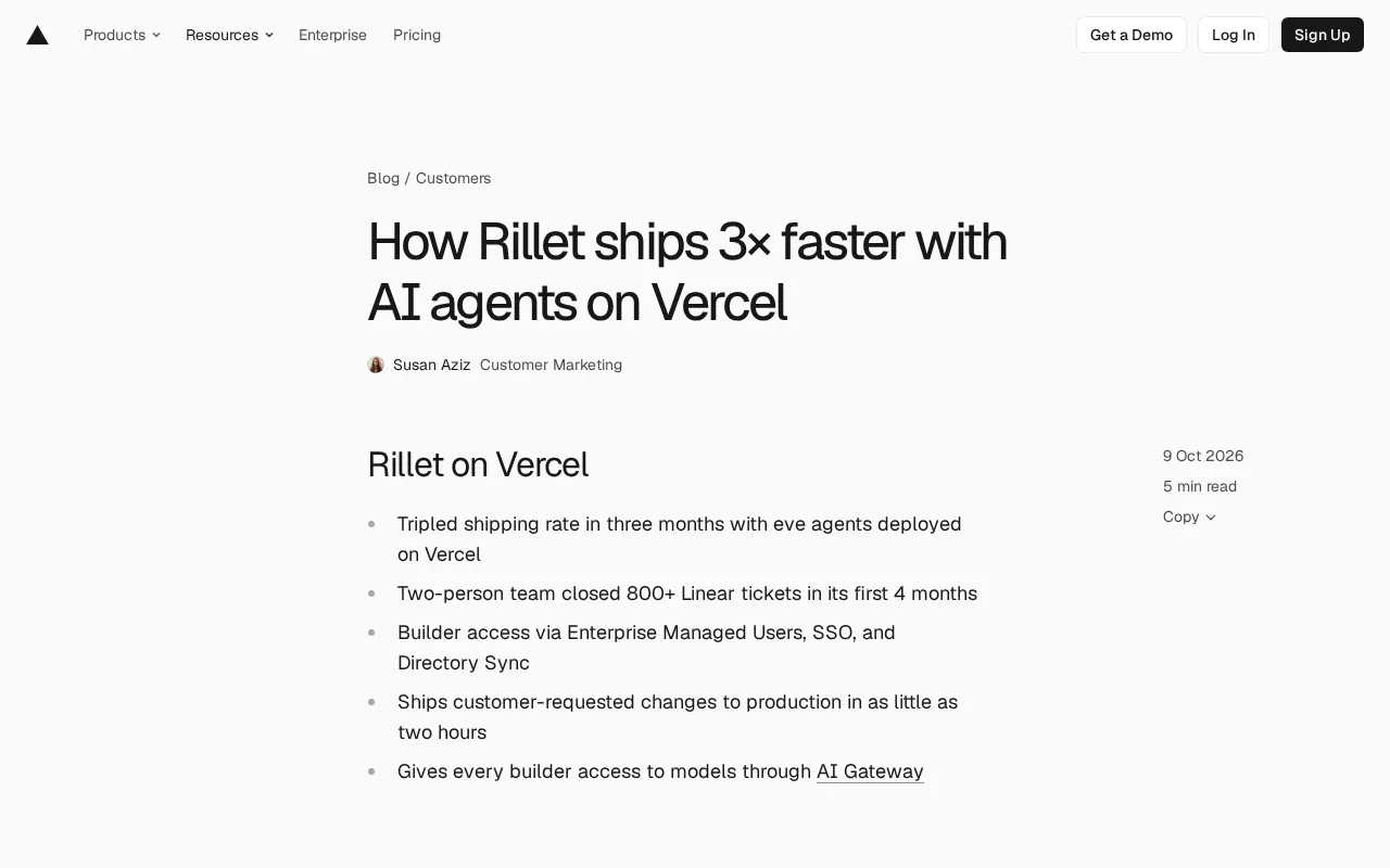 Rillet Uses AI Agents to Triple Delivery Speed: A Real-World Engineering Practice on Vercel