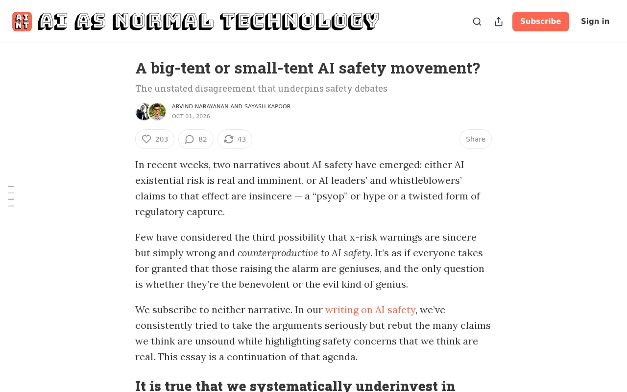 The AI Safety Movement: Big Tent or Small Tent?