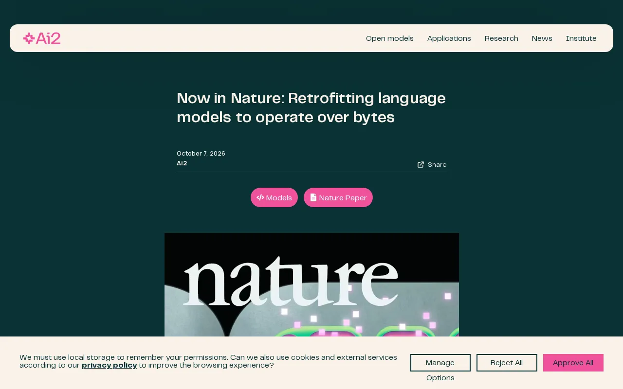 Ai2's Byte-Level Language Model Published in Nature: A New Path Beyond Tokenizers