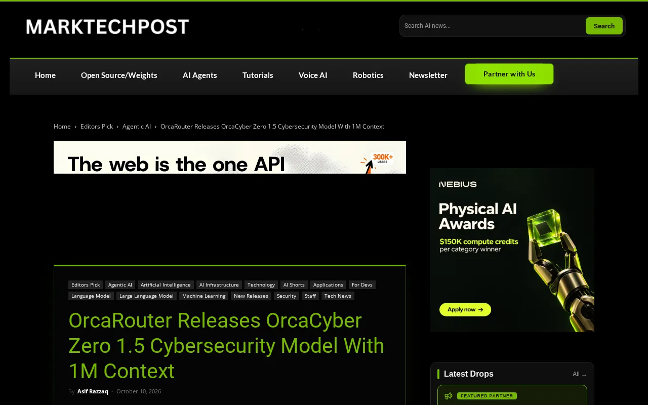 OrcaCyber Zero 1.5 Released: A Cybersecurity-Specialized Model with 1M Token Context
