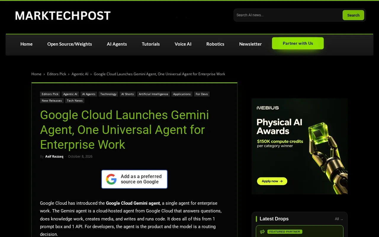 Google Cloud Launches Gemini Agent: A Universal Agent for the Enterprise