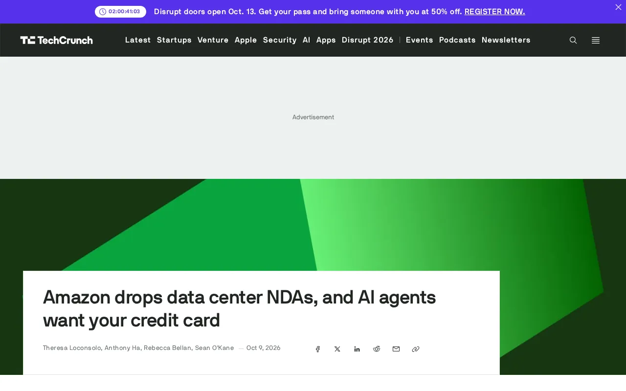 Amazon Drops Data Center NDAs, and AI Agents Are Coming for Your Credit Card