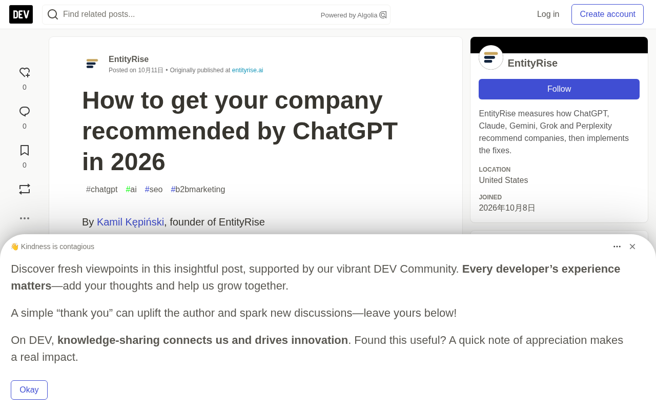 How to Get Your Company Recommended by ChatGPT: A 2026 AI Visibility Playbook