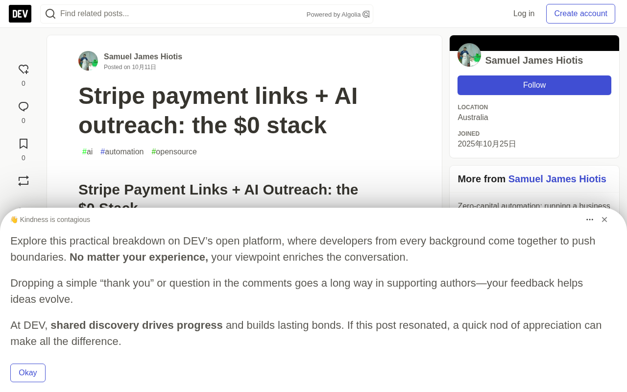Zero-Cost Sales Funnel: Stripe Payment Links + AI Outreach in Practice