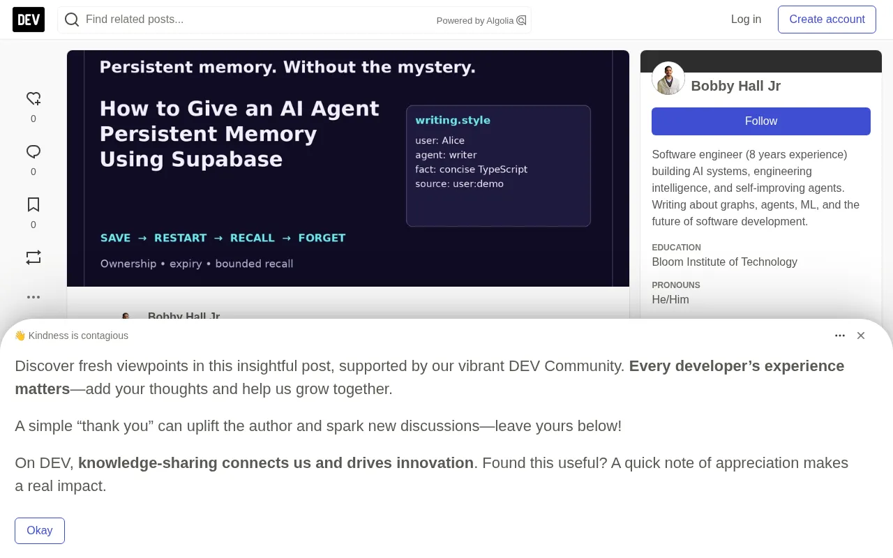 用 Supabase 为 AI Agent 构建持久化记忆系统