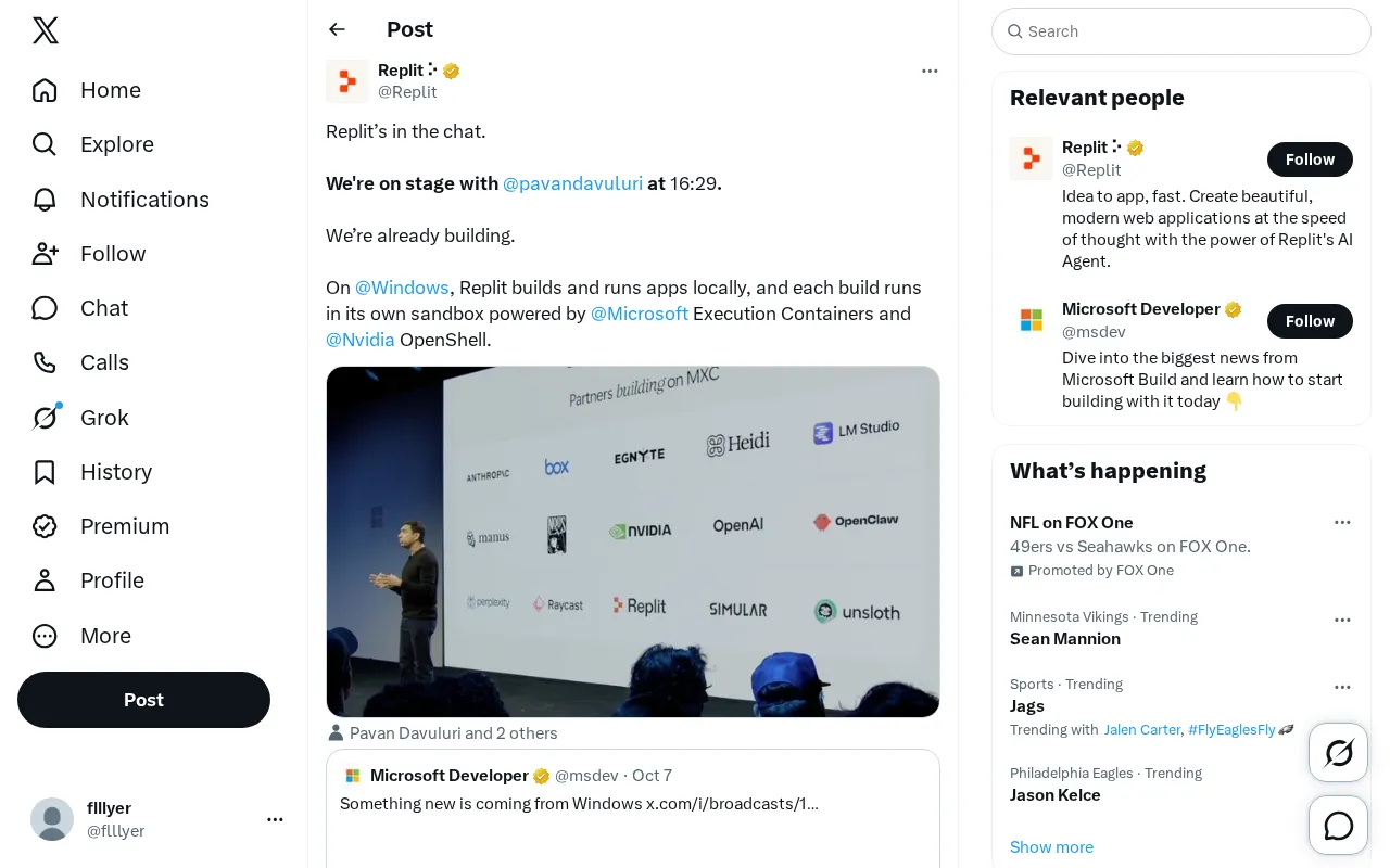Replit demo on stage at Microsoft for Windows local builds