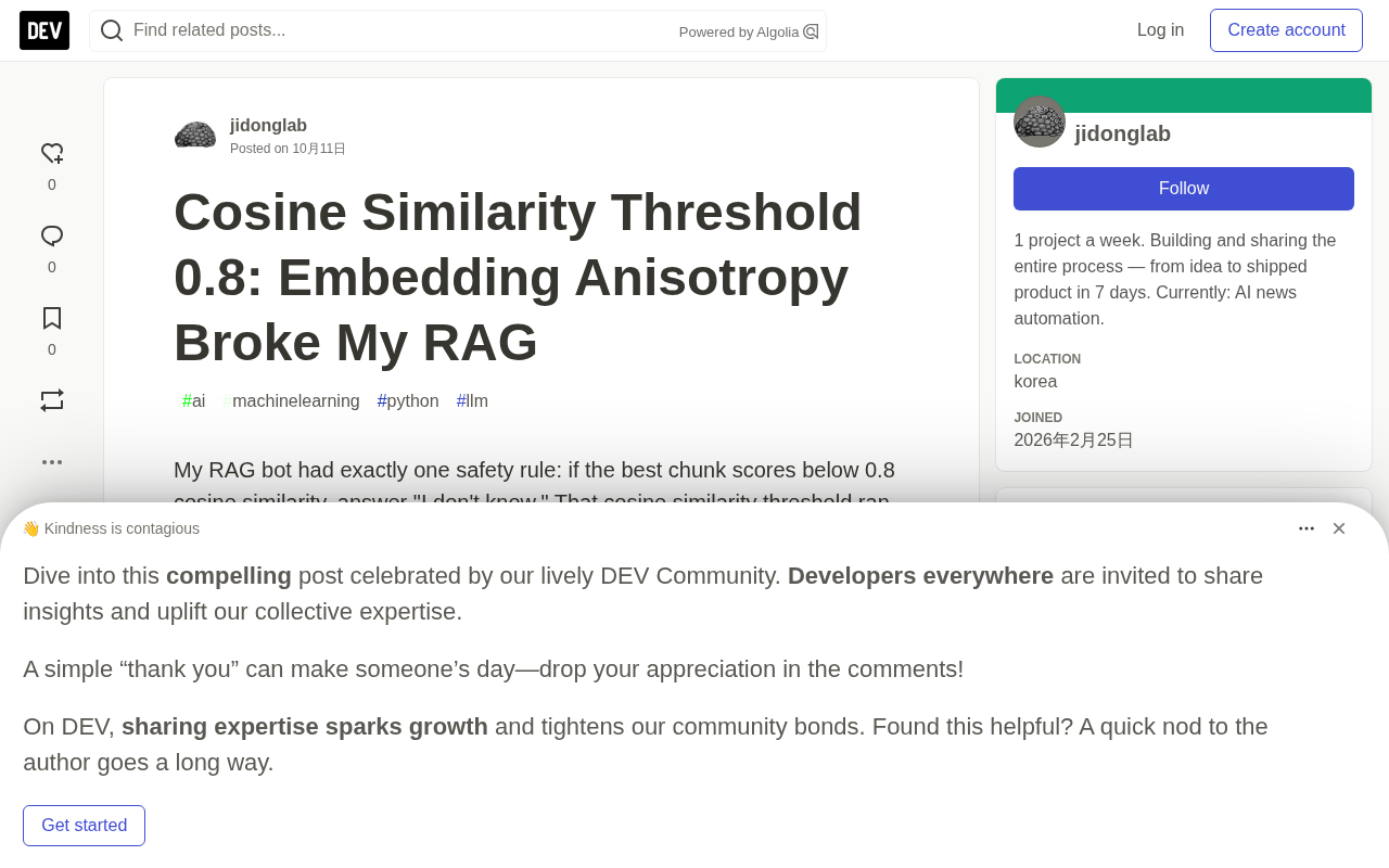 Why Your 0.8 Similarity Threshold Breaks After Switching Embedding Models