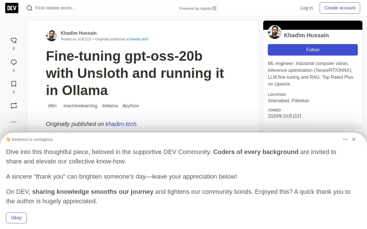 实战微调gpt-oss-20b:Unsloth训练到Ollama部署全流程