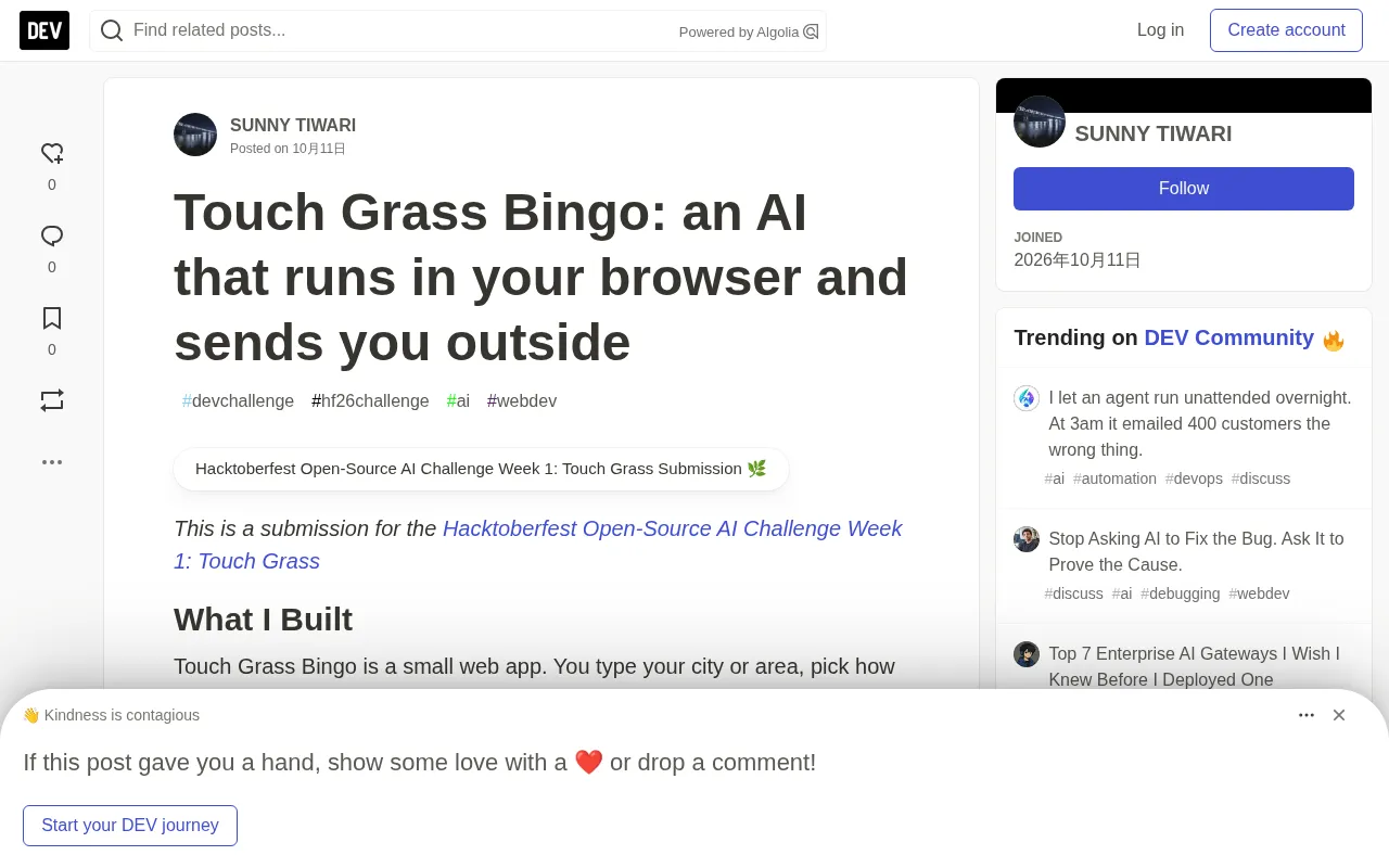 Touch Grass Bingo: A Browser-Based Offline AI App That Runs Entirely on Your Device