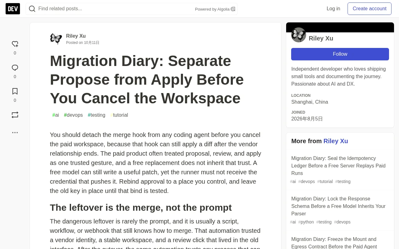 Migrating AI Coding Agents: Split Proposal from Application Before Canceling Your Old Workspace