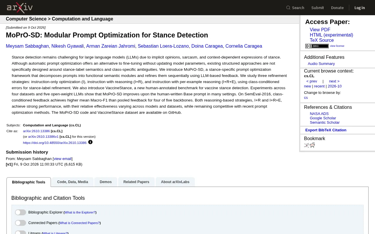 MoPrO-SD: A Modular Prompt Optimization Framework for Stance Detection