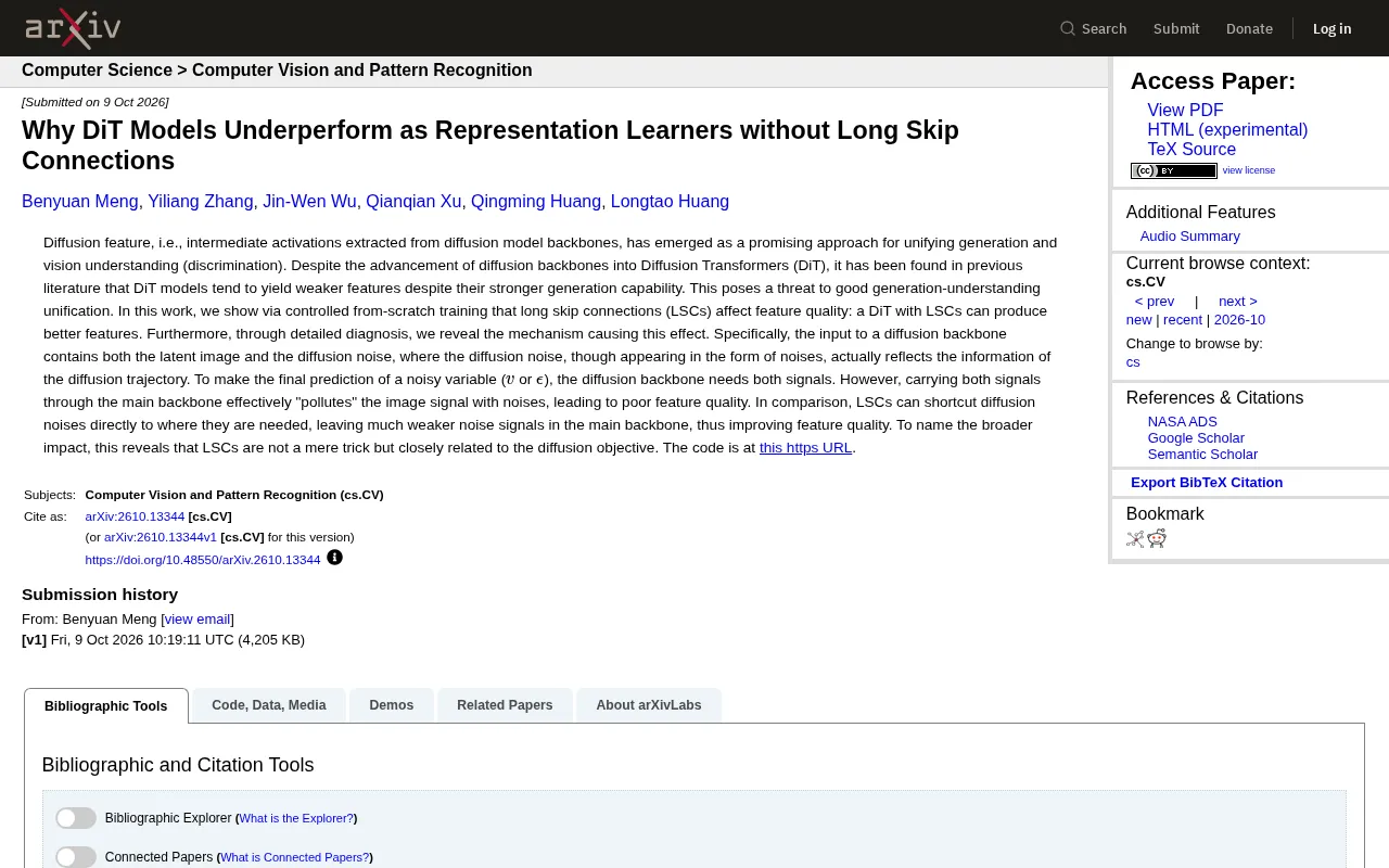 Why DiT Models Underperform as Representation Learners without Long Skip Connections