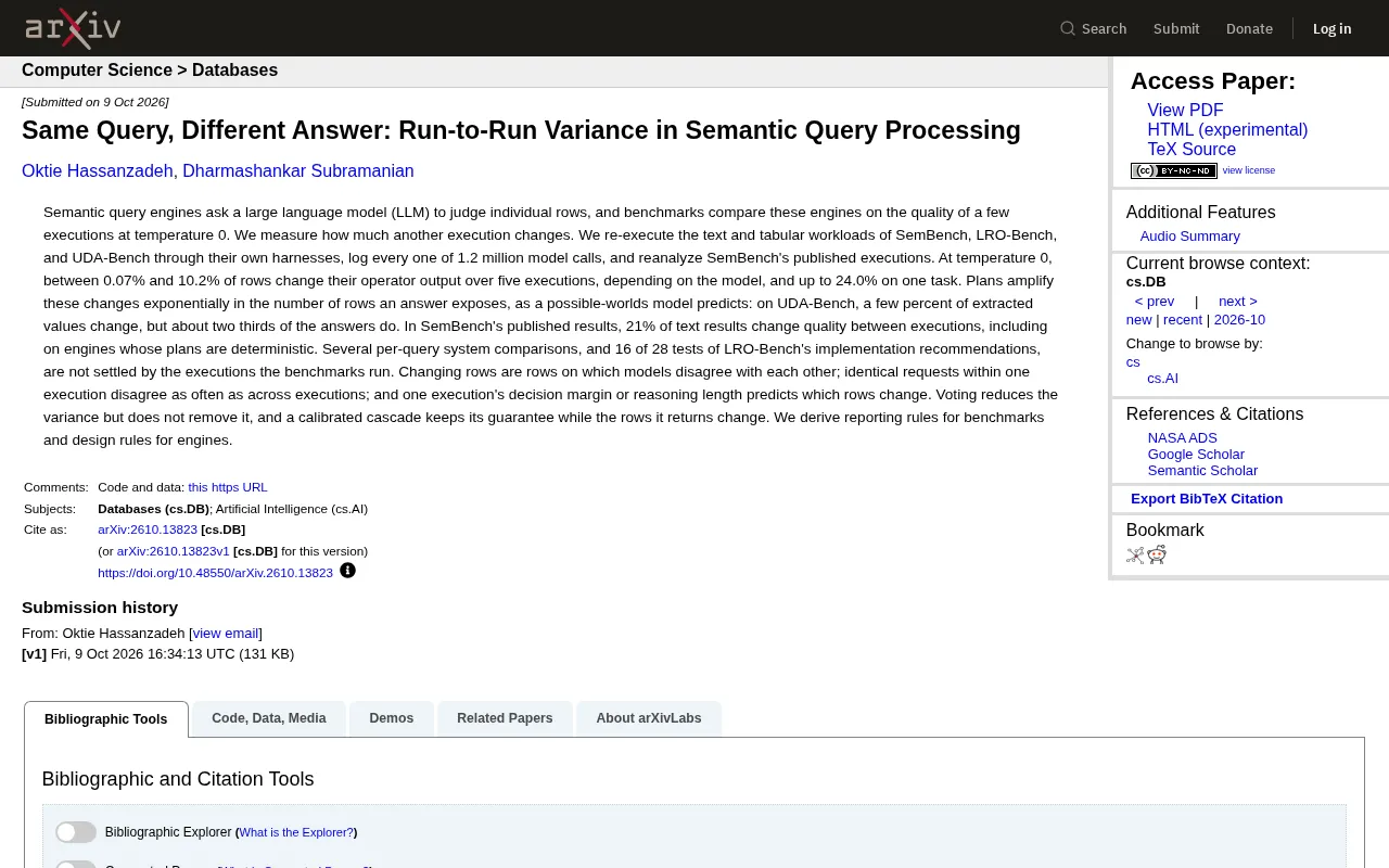 Same Query, Different Answer: The Run-to-Run Variance Problem in Semantic Query Engines
